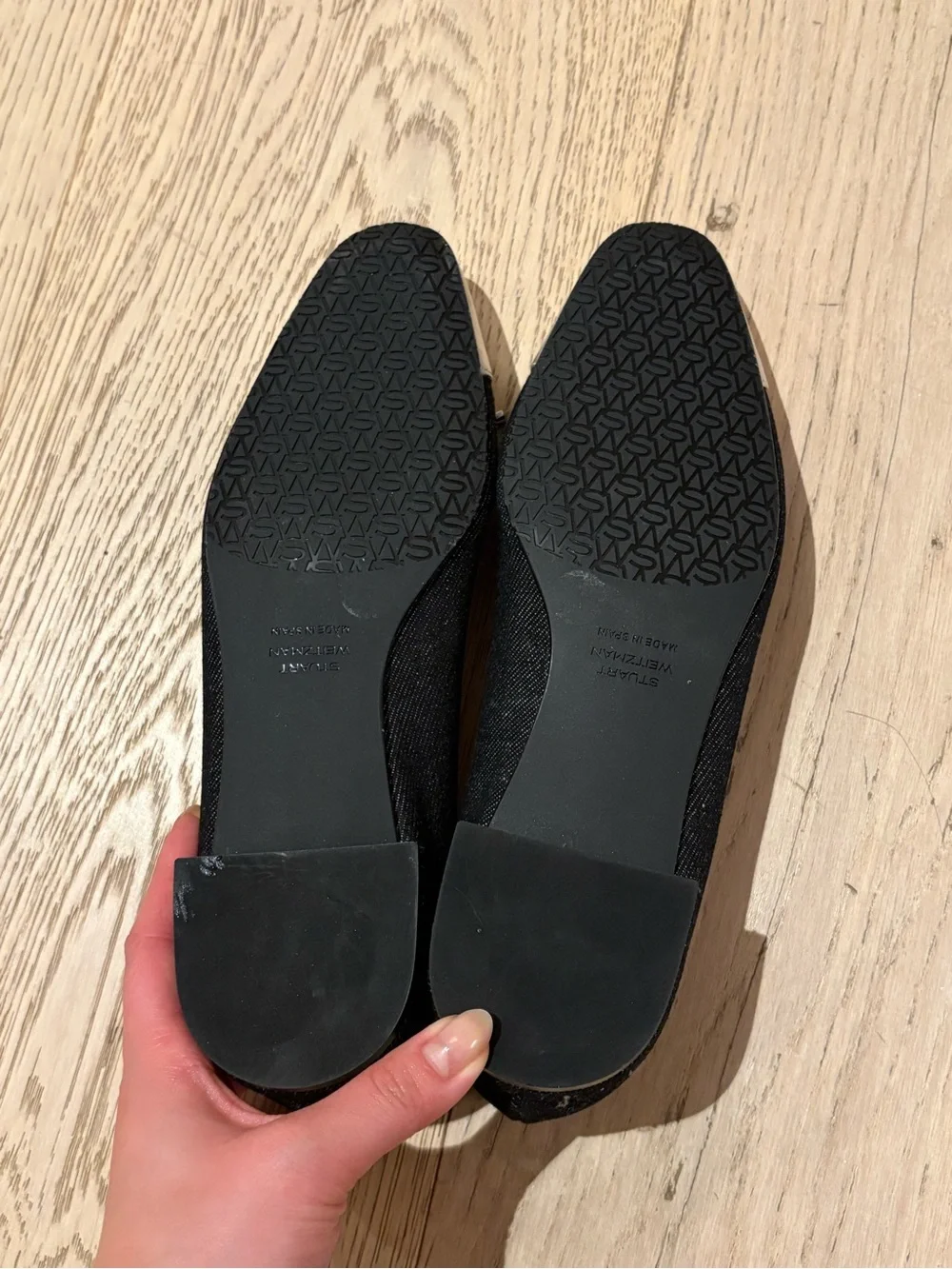 Stuart Weitzman Black Ballet Flats with Silver Cap Toe